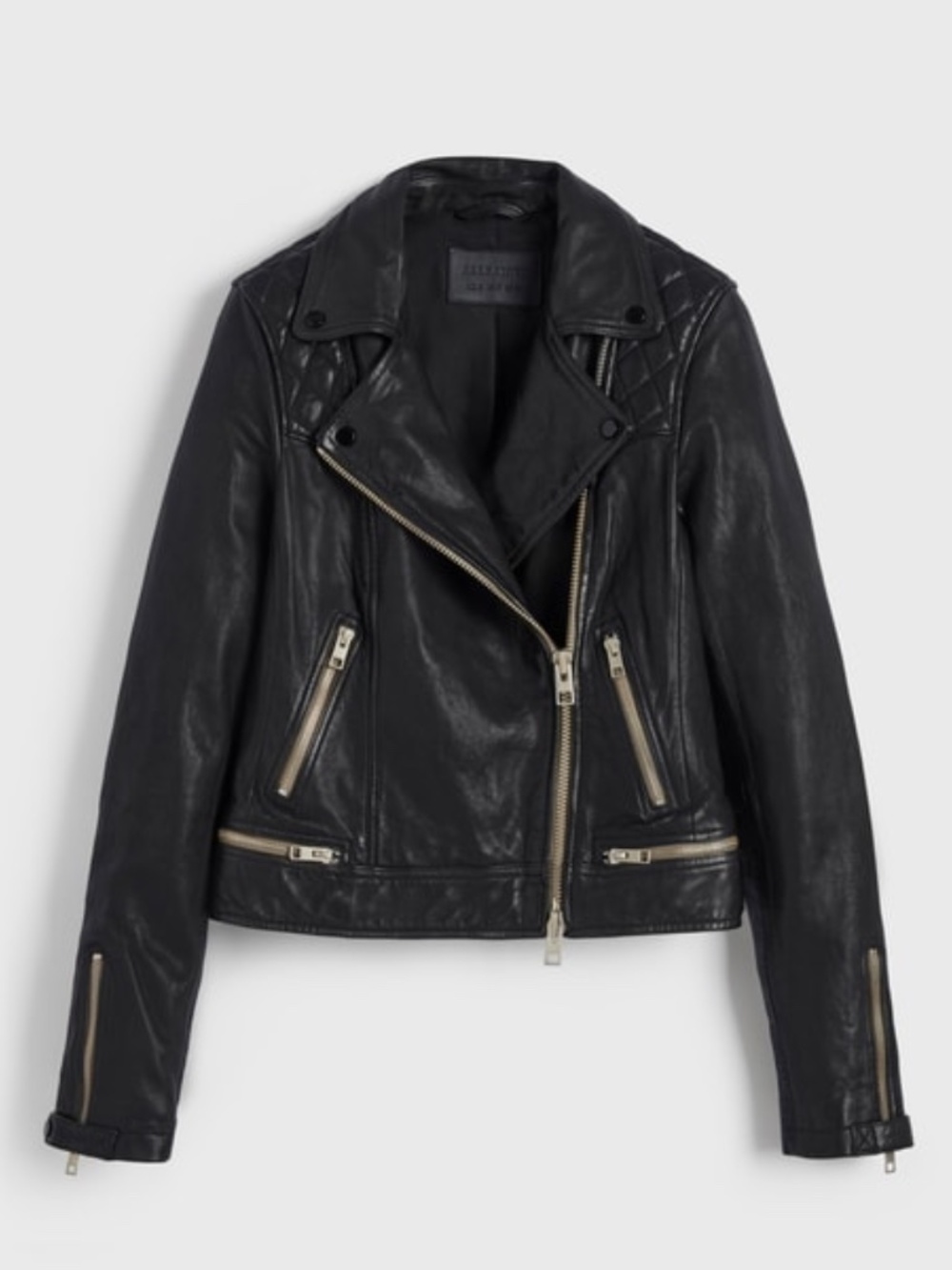 AllSaints Conroy Leather Biker Jacket in Ink - EUC